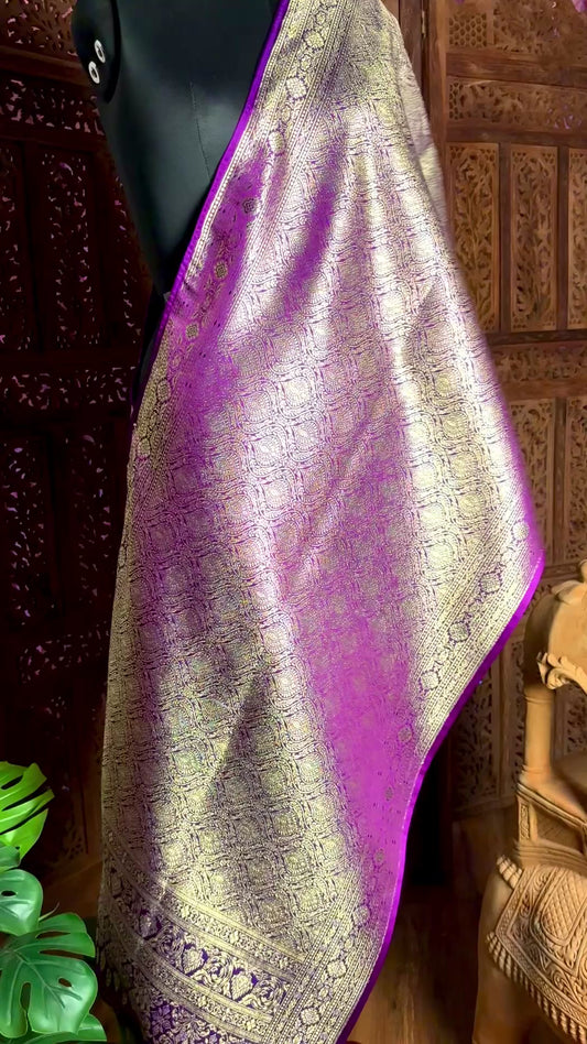 Purple Premium Banarasi Katan Brocade Silk Dupatta Stole (D2)