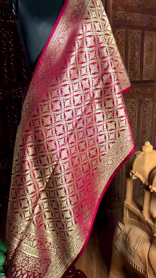 Wine Premium Banarasi Katan Brocade Silk Dupatta Stole (D18)