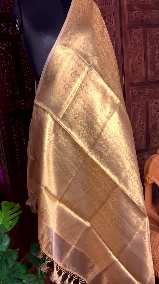 Beige Pure Handloom Mulberry Silk Dupatta