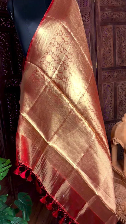 Red Pure Handloom Mulberry Silk Dupatta