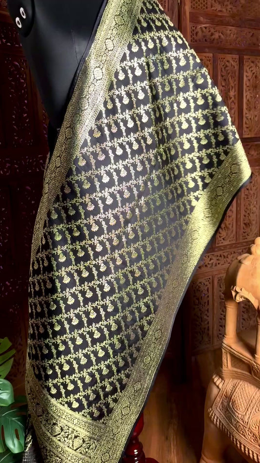 Black Premium Banarasi Katan Brocade Silk Dupatta Stole (D31)