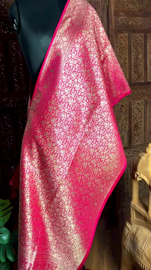 Rani Pink Premium Banarasi Katan Brocade Silk Dupatta Stole (D11)