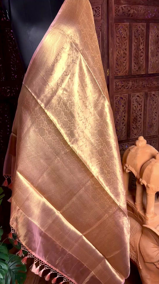 Peach Pure Handloom Mulberry Silk Dupatta