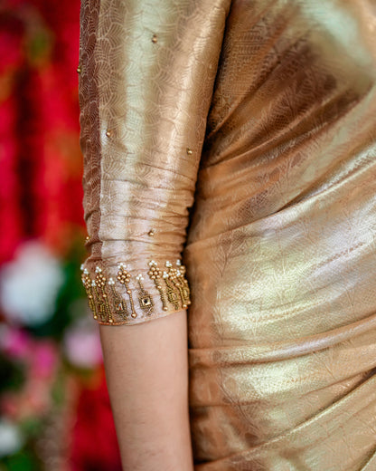Liquid Gold - Powder Peach Handwoven Pure Mulberry Brocade Silk Saree